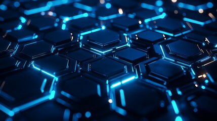 Fototapeta premium Abstract hexagonal pattern with blue neon lights
