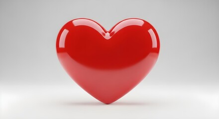 A vibrant, glossy red heart shape with a glossy finish on a plain background