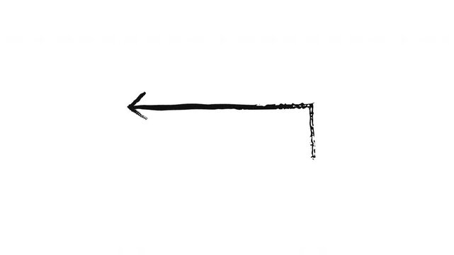 Right-angle arrows turning left grunge doodle animation. 90-degree bends pointing leftward path. Animated hand drawn pointers. Dynamic sketchy rough direction. Distressed ink motion overlays