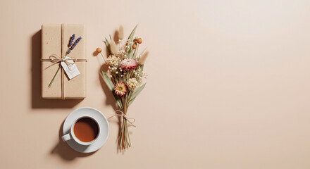 Thoughtful gift with dried flowers and coffee, perfect for a cozy morning or special occasion