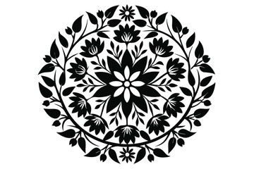 circular floral silhouette line art vector illustration