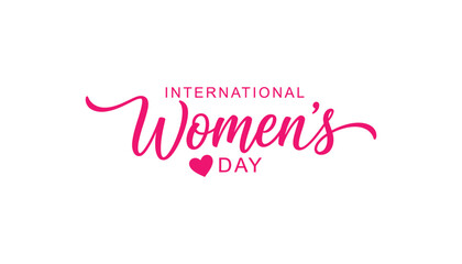 International women's day logo with pink text and heart