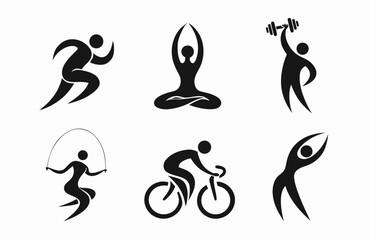 Obraz premium Diverse Black Silhouettes of People Engaging in Various Sports and Fitness Activities
