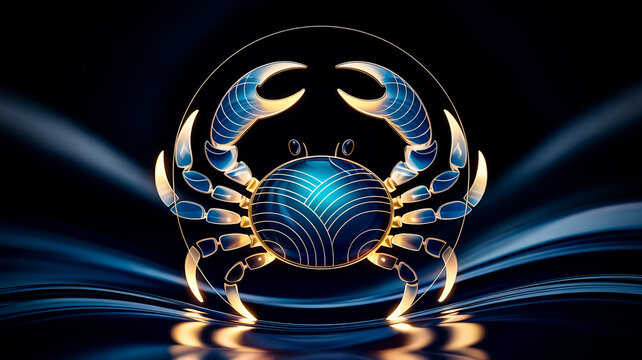 golden cancer zodiac emblem, luxury 3d horoscope symbol