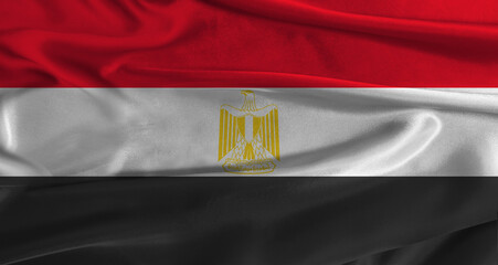 Flag of Egypt with fabric textured background. Close up of National flag of Egypt with realistic texture