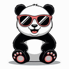 Naklejka premium A cartoon panda bear wearing pink sunglasses and sitting on a with a cheerful expression