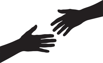 Helping hands reaching out vector, Two hands silhouette reaching out to touch each other vector illustration