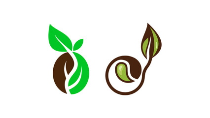 Modern Eco Logo Set with Leaf Sprout and Seed Icons for Organic Brand, Sustainable Business and Green Nature Identity