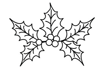 christmas holly and ivy silhouette line art vector illustration