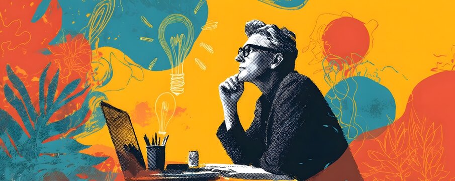 Editorial-style image of a creative thinker exploring digital possibilities