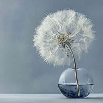 Una fotograf&iacute;a art&iacute;stica de un diente de le&oacute;n en una esfera de cristal llena de agua.