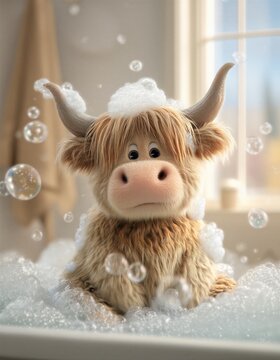 Un adorable ternero disfruta de un relajante ba&ntilde;o con espuma.