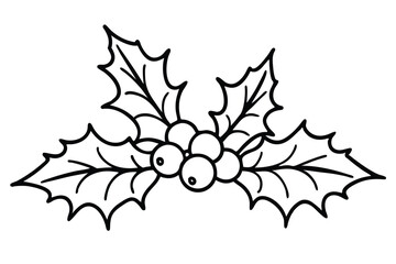 Naklejka premium christmas holly and ivy silhouette line art vector illustration