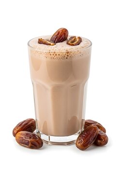 Refreshing Date Smoothie in Glass with Whole Dates, Isolated