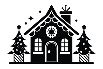 Obraz premium christmas gingerbread house silhouette line art vector illustration