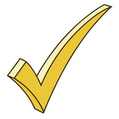 Simple isometric yellow checkmark for completion status confirmed verification task management checklist and business achievement validation symbol art