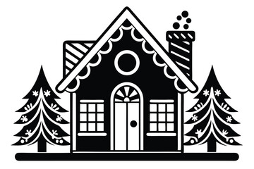 christmas gingerbread house silhouette line art vector illustration