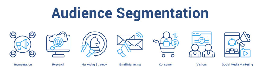 Audience Segmentation web banner icon set vector illustration concept for business with icon of Segmentation, Research, Marketing Strategy, Email Marketing, Consumer, Visitors, Soc.