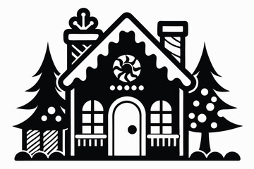 Fototapeta premium christmas gingerbread house silhouette line art vector illustration