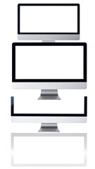 A stack of four computer monitors