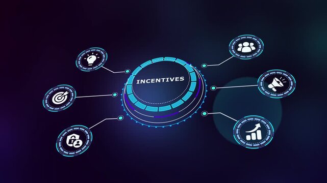 Employee Incentives Management Interface with Performance Metrics, Reward System Icons and Corporate Business Strategy Dashboard.