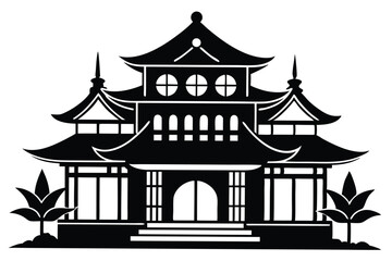 Fototapeta premium chinese house silhouette line art vector illustration