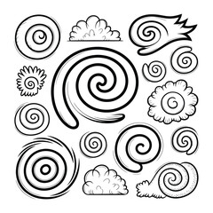 Fototapeta premium Whirlwind of Imagination: A collection of swirling spiral drawings, a visual symphony of artistic elements ready for your design needs.