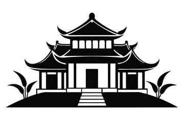 chinese house silhouette line art vector illustration