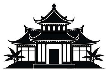chinese house silhouette line art vector illustration