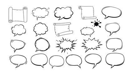 Fototapeta premium Artistic Chat Bubbles: A collection of various hand-drawn chat bubbles and scrolls, perfect for adding a creative touch to your designs, expressing thoughts and ideas.