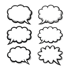 Speech Bubbles: A collection of empty speech bubbles, each with a unique shape, offering a space for communication and dialogue, ready to convey any message.