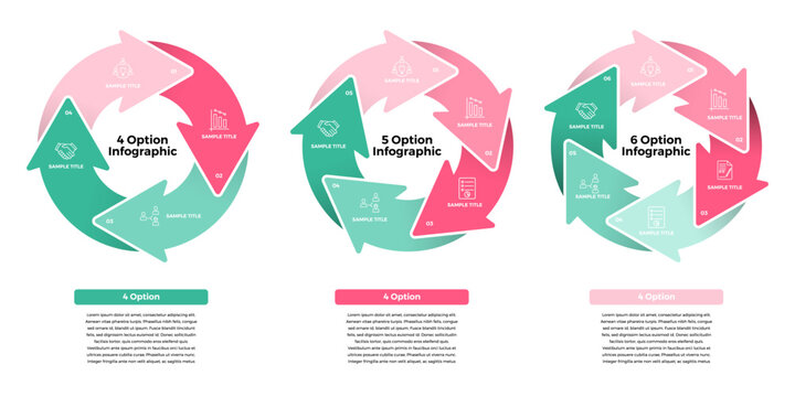 Cycle diagram template set 4, 5, 6 option steps circular arrow infographic, for template business presentation. vector editable