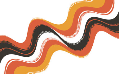 A vibrant wavy line illustration in orange, black, and white colors