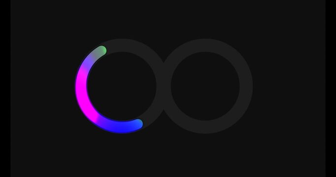 Abstract infinity loop loading bar animation with glowing green and yellow gradient on dark background high quality commercial use isolated
