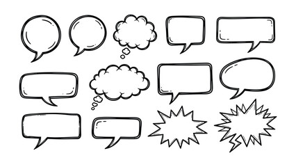 Obraz premium Conversation Bubbles: A variety of hand-drawn conversation bubbles, perfect for illustrating dialogue, thoughts, and ideas, offering a versatile visual element.