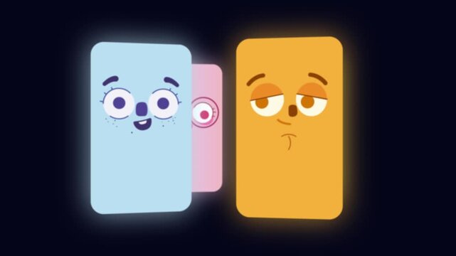 Animated carousel of bright colorful emoticons on a dark background. Seamless loop of rotating 3D emoji faces with various expressions for social media, feedback concepts, and modern motion graphics.