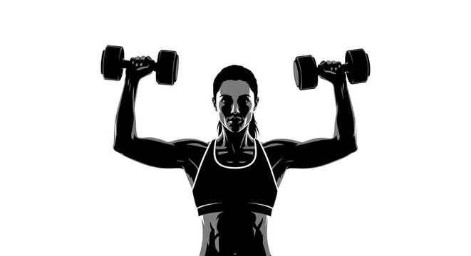 Black Silhouette of Fitness Activities and Exercises with Active People in Dynamic Workout Poses