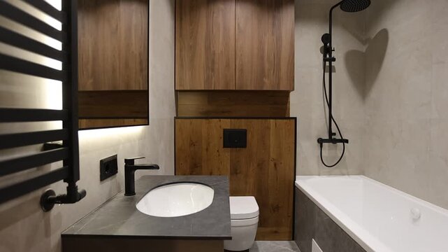 Elegant bathroom design featuring warm lighting and modern fixtures