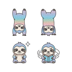 Fototapeta premium Cute cartoon sloth illustrations in various playful poses