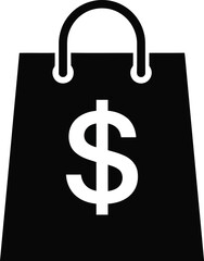 Black shopping bag with dollar sign on white background symbolizing online shopping and e commerce