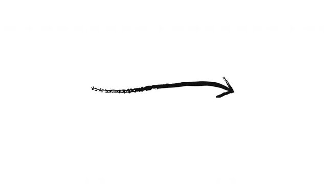 Downward curved arrows to right grunge doodle animation. Smooth flow. Soft bend. Falling trend. Animated hand drawn pointers. Dynamic sketchy rough direction. Distressed ink motion overlays