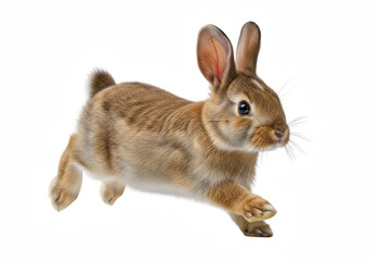 Obraz premium Brown rabbit in motion isolated on transparent background