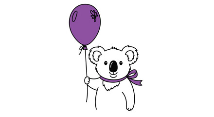 Fototapeta premium Koala holding balloon with purple scarf