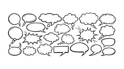 Conversation Bubbles: A collection of various empty speech bubbles, each ready to convey thoughts, ideas, or dialogues. Perfect for adding a dynamic visual element.