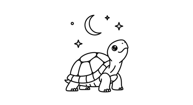 Turtle Under Moon and Stars in Night Sky