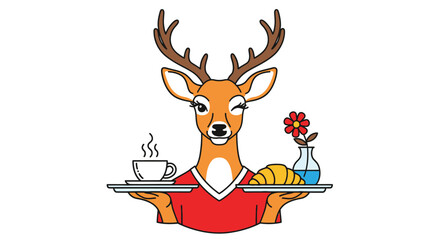 Deer Waiter Serving Tray with Coffee and Croissant