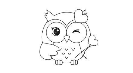 Cute Winking Owl with Heart Wing Raised for Greeting