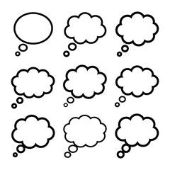 Fototapeta premium Thought Bubbles: A collection of various empty thought bubbles, symbolizing ideas and concepts. Ideal for creative projects, social media, and presentations.
