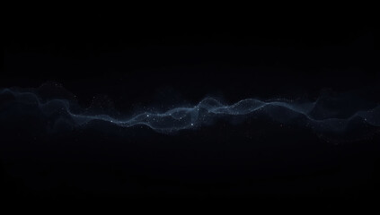 Ethereal blue particle wave flowing across dark background, soft glowing motion and depth