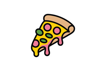 A slice of pizza icon with melted cheese and colorful toppings
